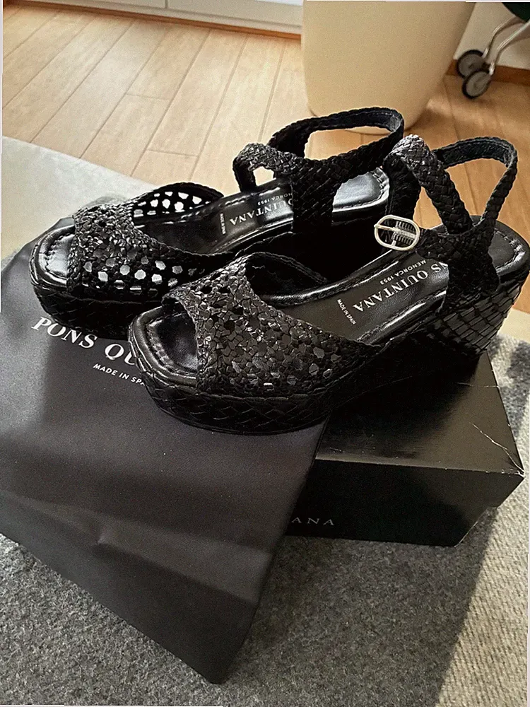 Sommer Plateau Schuhe 37,5 schwarz geflochten