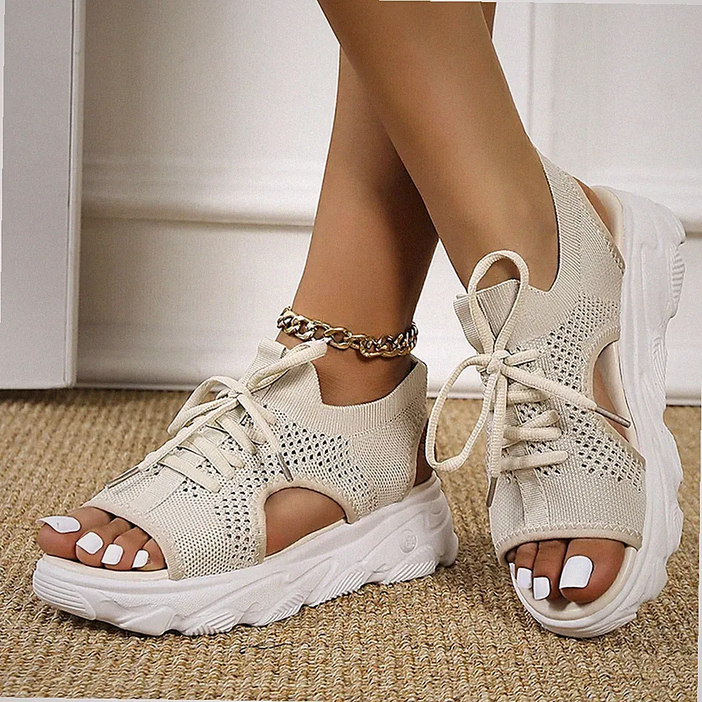 Sommer Sandalen Damen Freizeit Keilabsatz Schuhe Plateau Offen Knöchelriemen DE