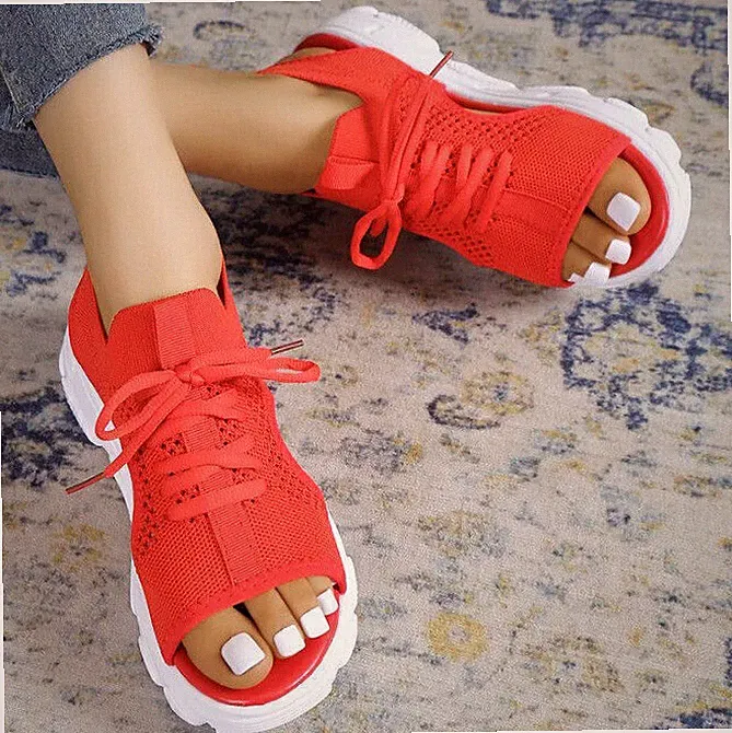 Sommer Sandalen Damen Knöchelriemen Freizeit Keilabsatz Schuhe Plateau Offen DE