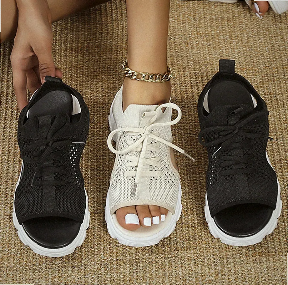 Sommer Sandalen Damen Offen Freizeit Keilabsatz Schuhe Knöchelriemen Plateau DE