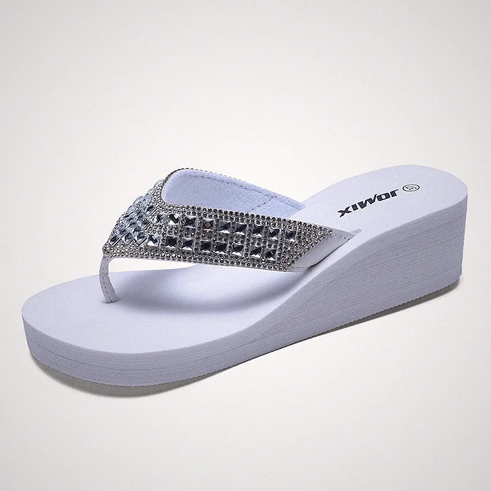 Sommer Sandalen Keilabsatz Flip Flops Zehentrenner Glitter Sandalen Damen Bad...