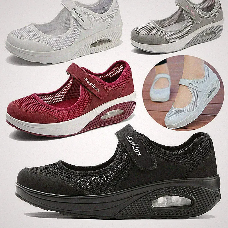 Sommer Sandalen Leicht Mesh Damen Freizeitschuhe Keilabsatz Mom Sneaker Plateau