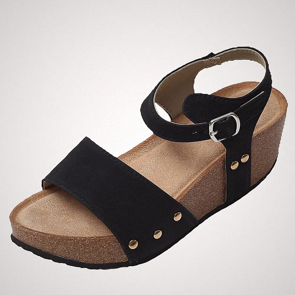 Knopfleiste Keilabsatz Sandalen