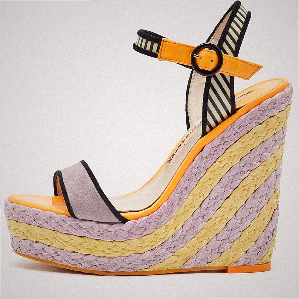 Sophia Webster Multicolor Wildleder und Lackleder Lucita Espadrille Keilabsatz