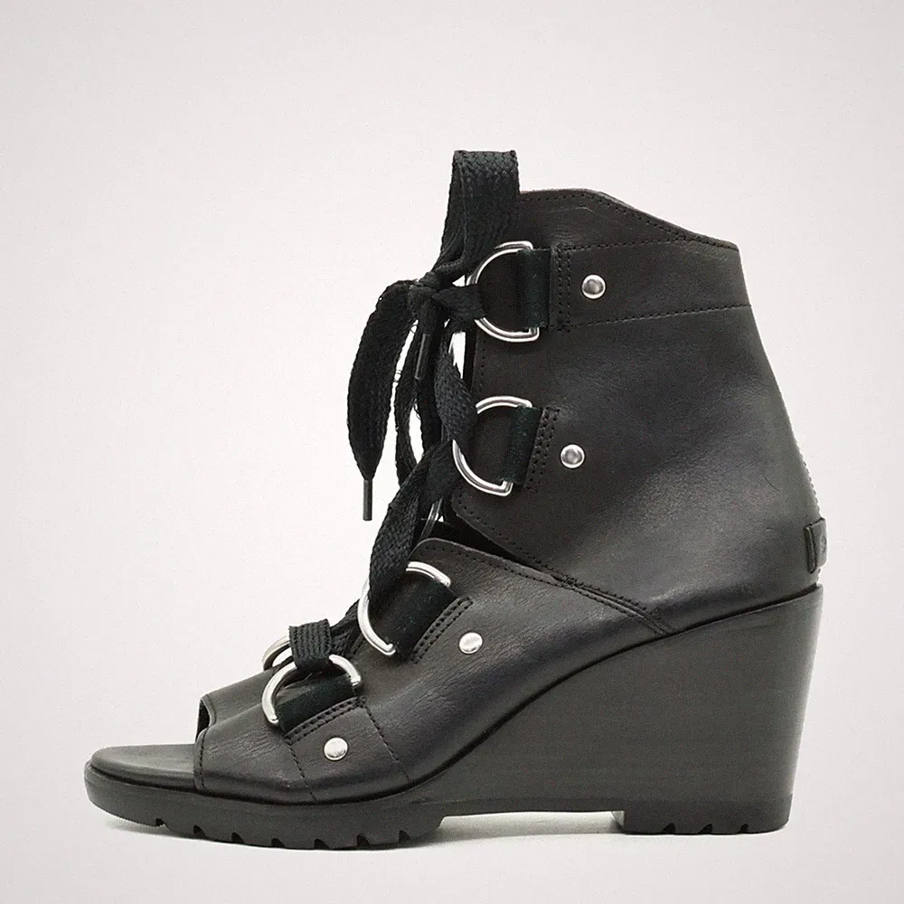 Sorel Damen Sandalen EU 39 NL2860-010 Schwarz Leder Schnürung Wedge Keilsandalen