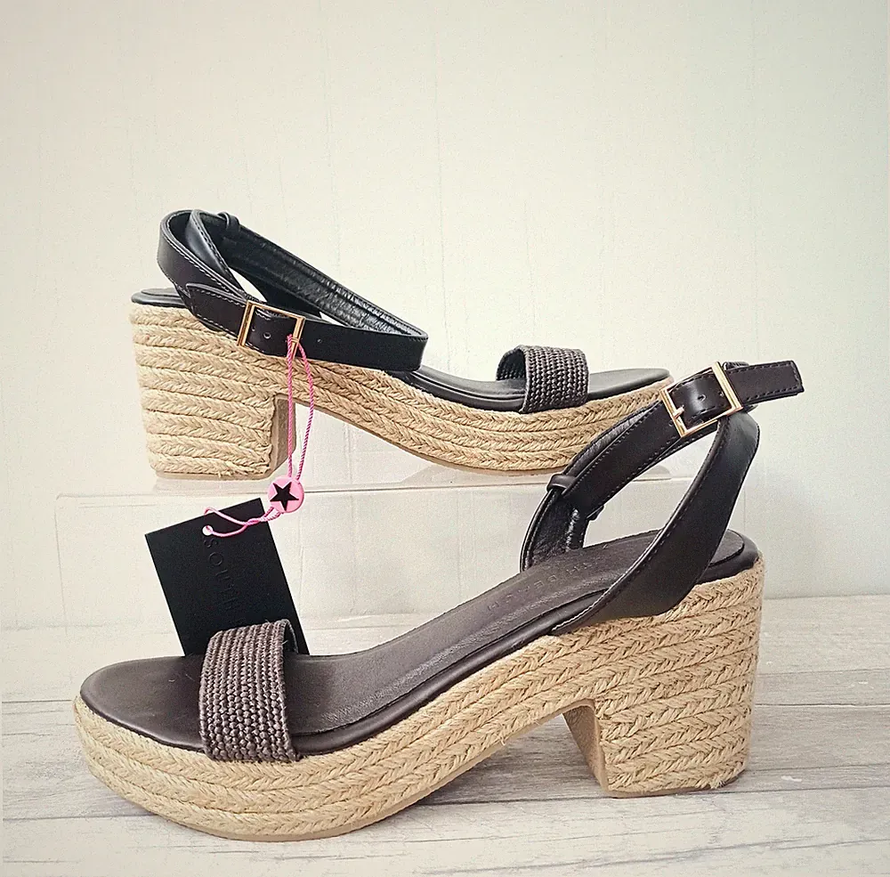 South Beach Sandalen Größe 7 Damen braun Plateau Absatz Espadrille offene Zehenpartie Schuhe