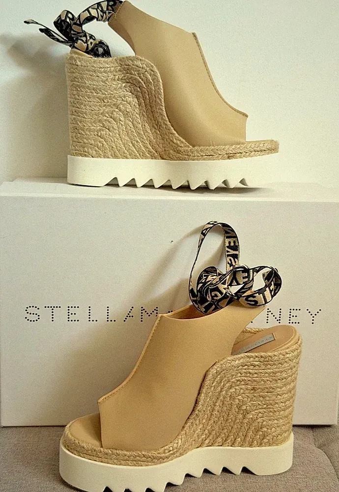 Stella McCartney Keilsandale Espadrilles Gaia Peeptoe Vegan Neu mit Karton UK5 EU38 UVP520€