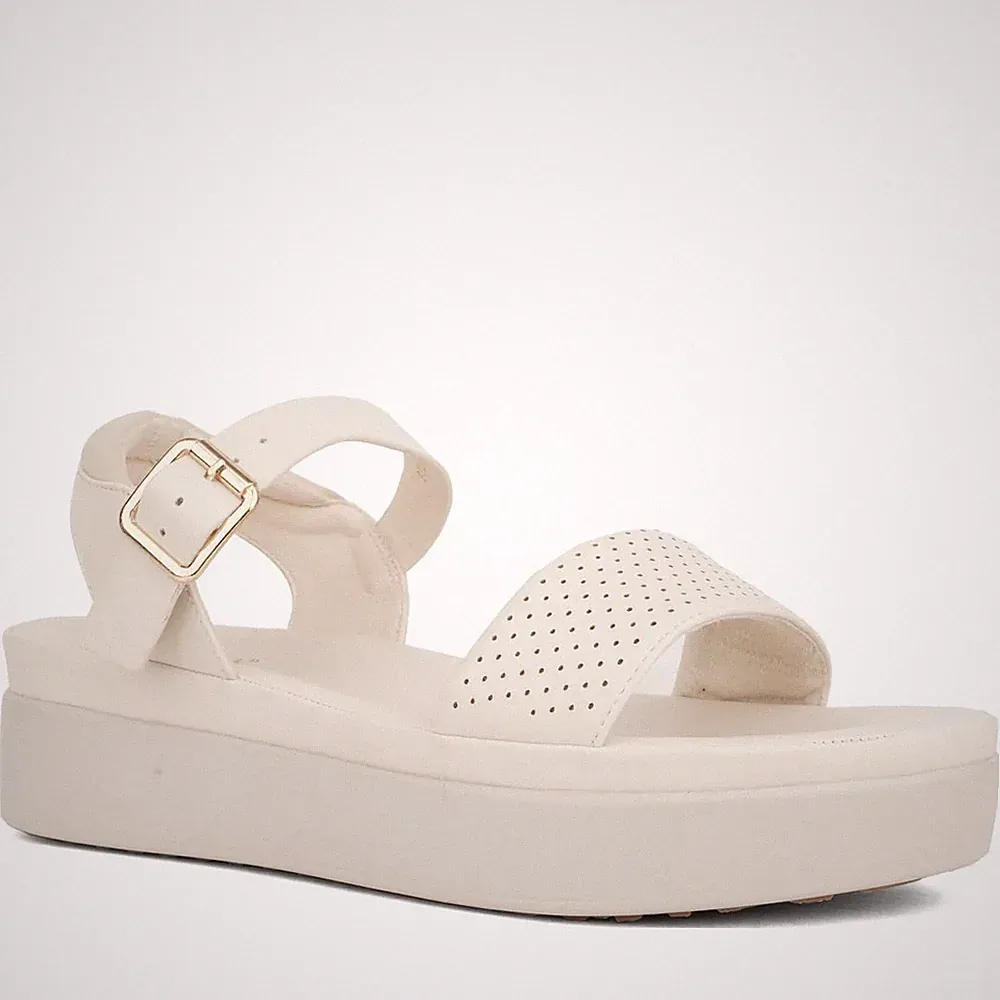 Stella New York Damen Weiße Keilabsatz Sandalen Peeptoe STE600125140
