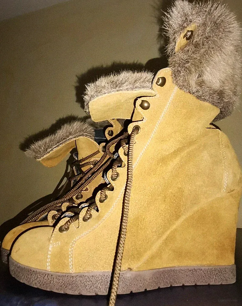 STEVE MADDEN 38 STIEFELETTEN WILDLEDER COGNAC KEILABSATZ WEBPELZ NEU!!!