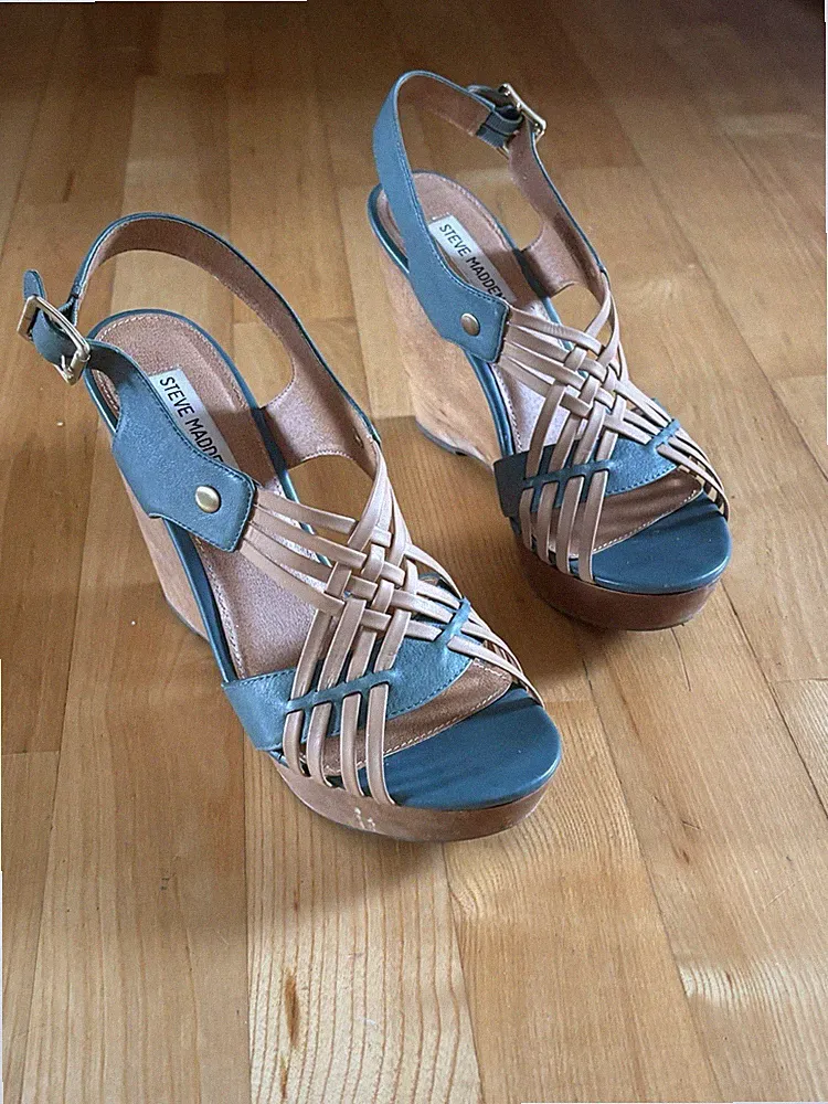 Steve Madden Keilsandalen 10cm Absatz Damen Türkis Braun| Größe 41