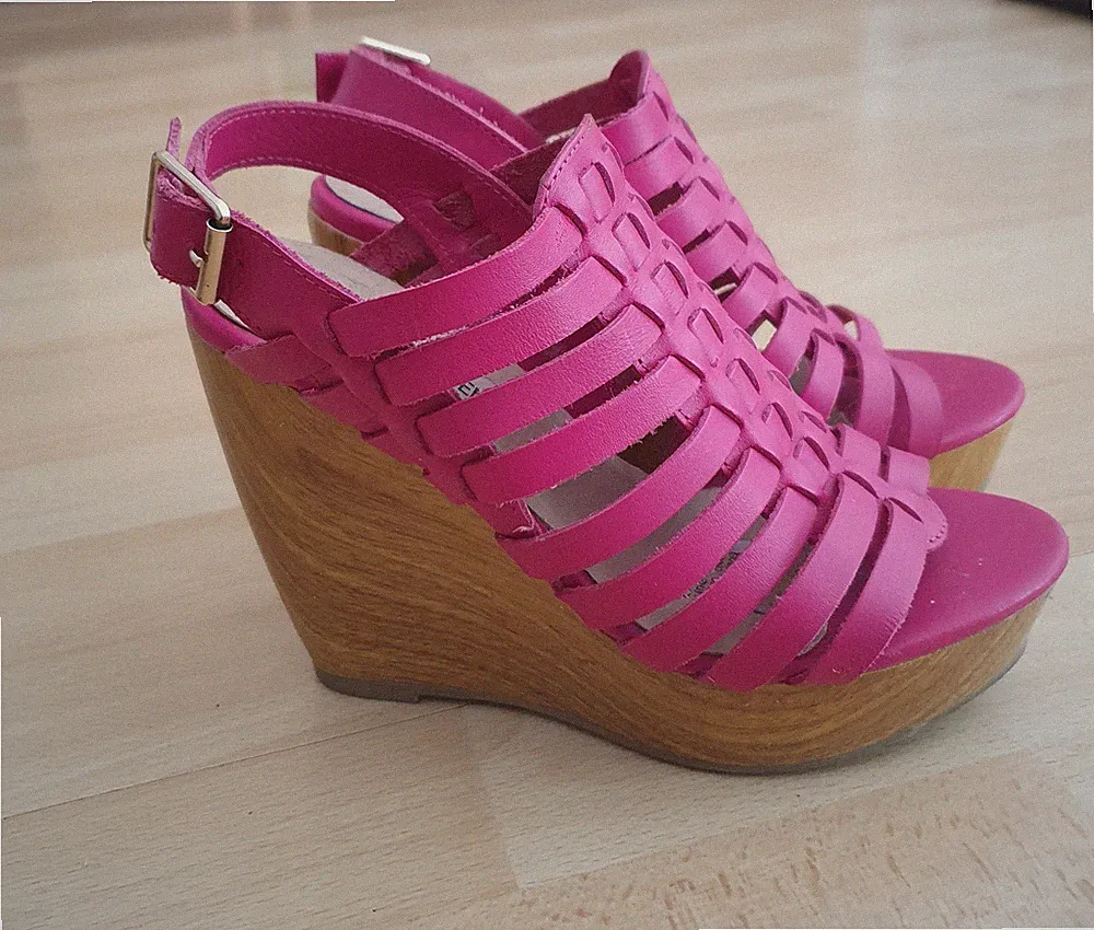 Steve Madden, Sandalen, Plateau, Wedges, Holz, Echtleder, Pink, Gr. 36, Toll!