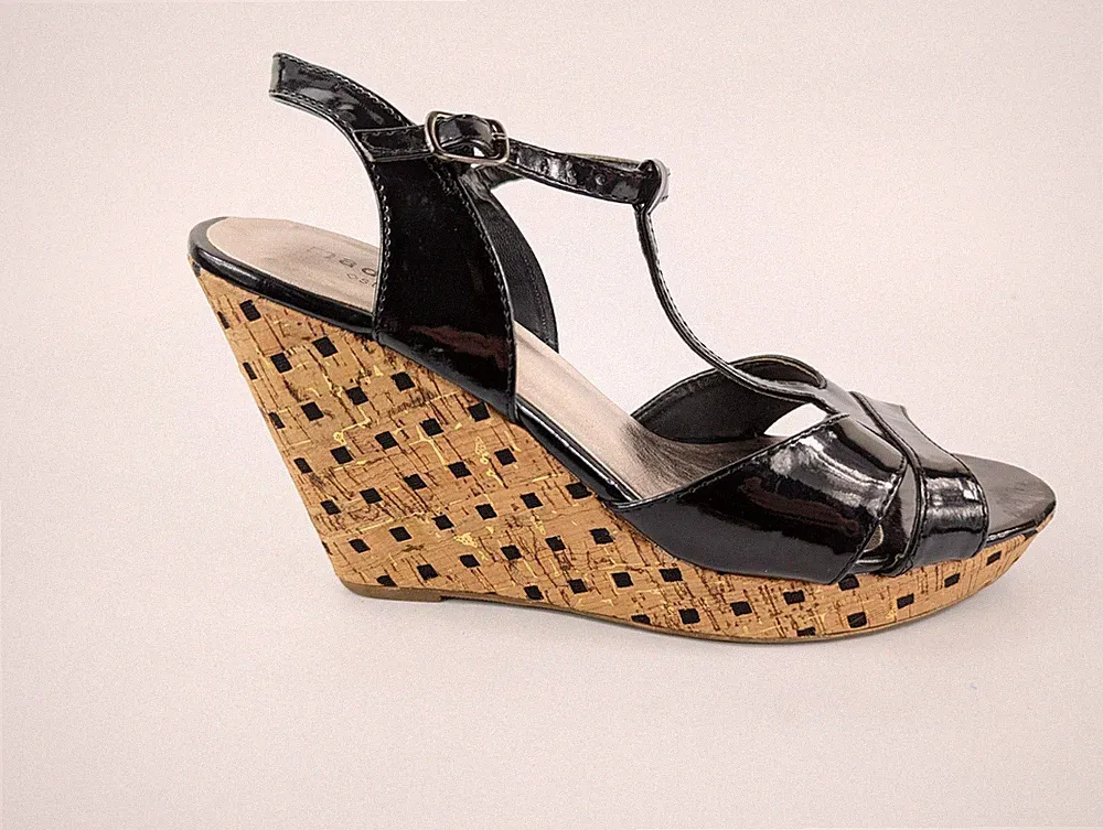Steve Madden schwarze Keilsandalen aus Kunstleder UK 7,5