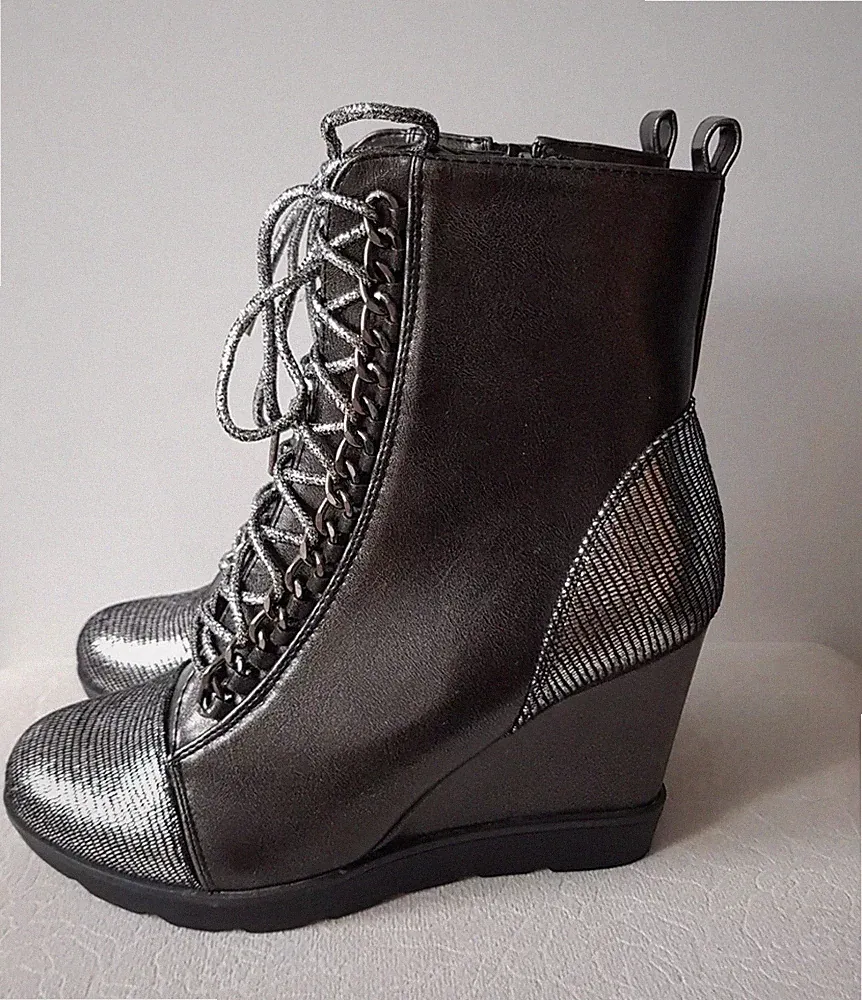 Stiefeletten 37 schwarz, silber, glitzer Keilabsatz