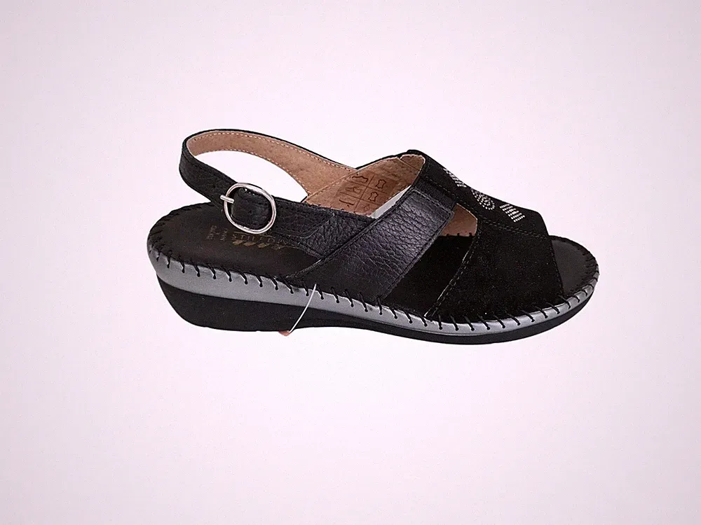 StilediVita Damen Sandale Mit Keilabsatz 4 Cm - NER (Schwarz)