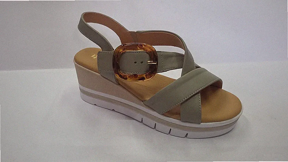StilediVita Damen Sandalen Echtleder Kreuzriemen Keilabsatz 6 Cm OPA (Opale)