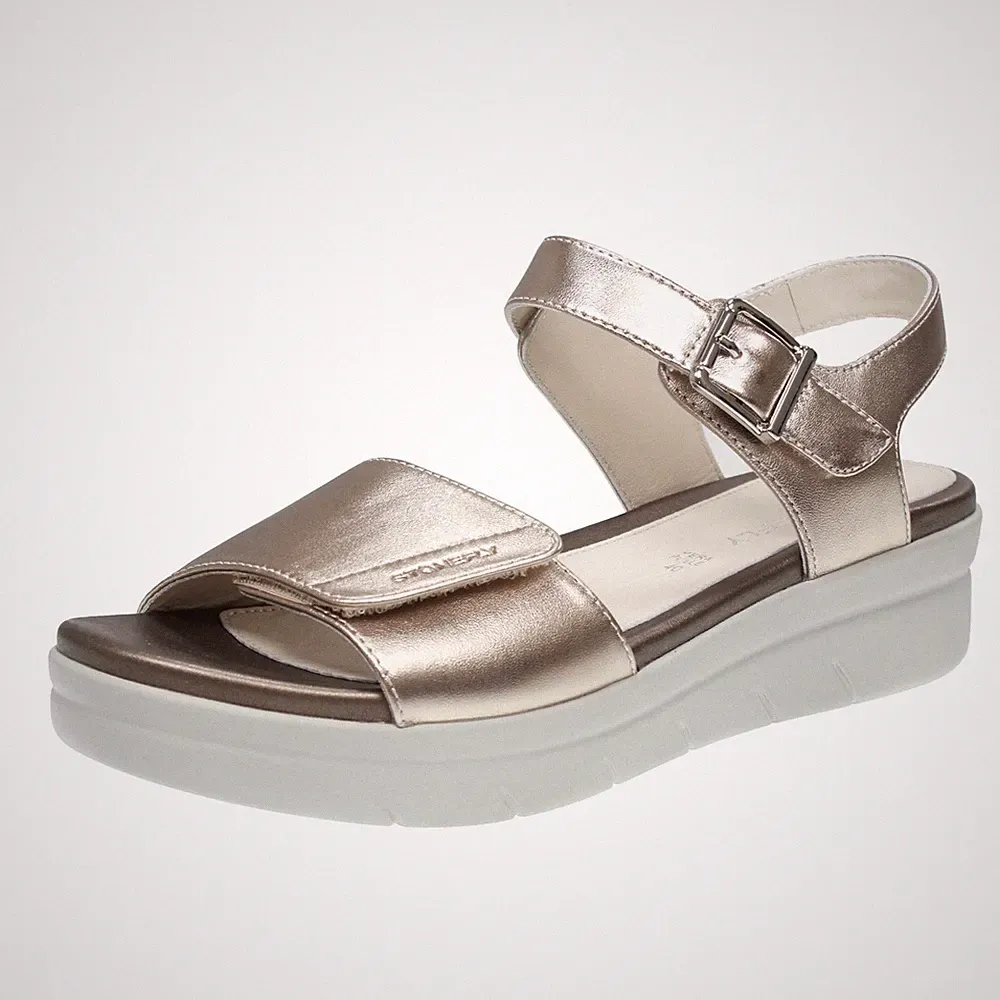 Stonefly Aqua Iii - Leder Sandalen mit goldenem Keilabsatz - Größe 37 [24,5 cm] Schuhe
