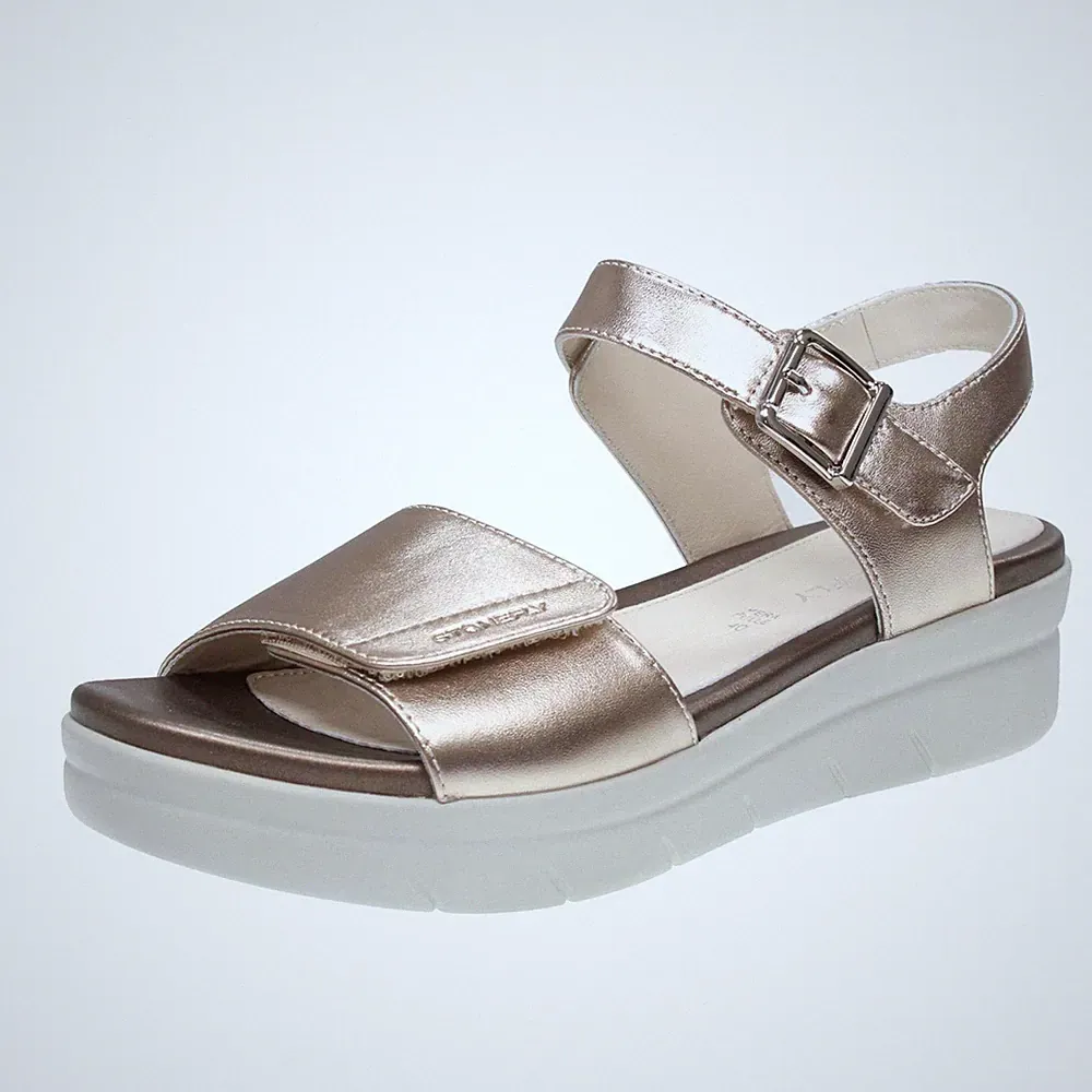 Stonefly Aqua Iii - Leder Sandalen mit goldenem Keilabsatz - Größe 38 [25,2 cm] Schuhe