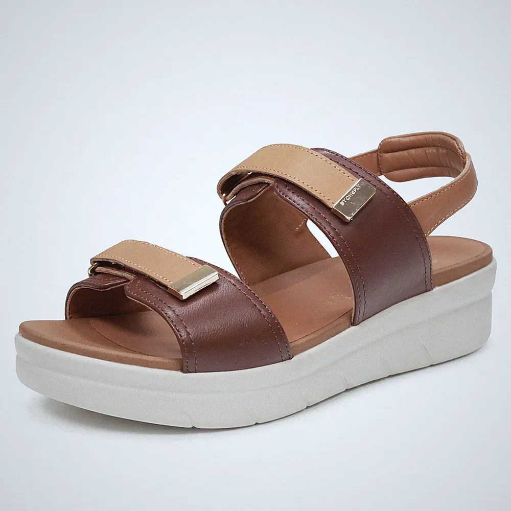 Stonefly Leder Sandalen mit Keilabsatz braun - Damen Schuhe Sandalen