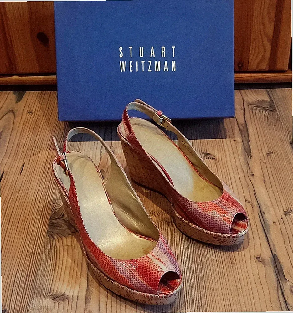 Stuart Weitzman Wedges Korkoptik KeilAbsatz Schlange rot rosa