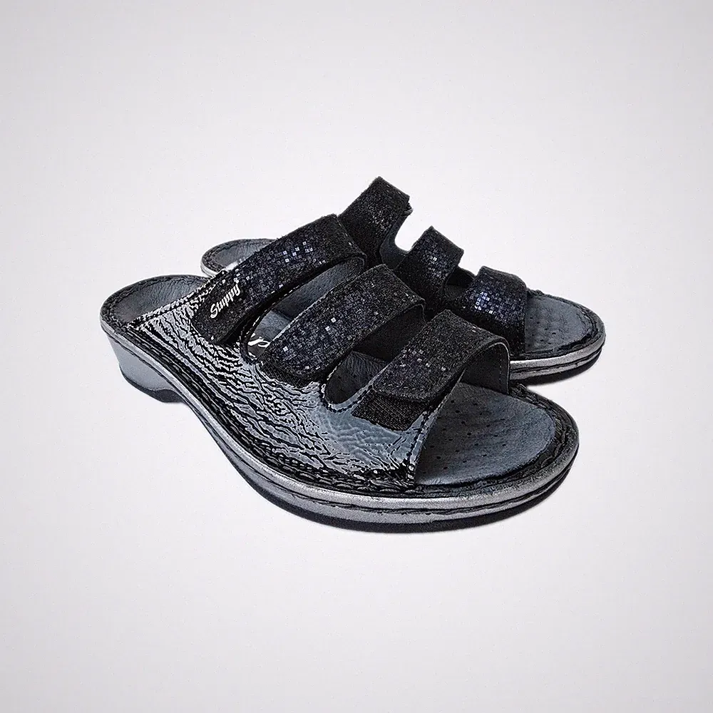 Stuppy Reflexor Damen Sandalen Leder Keilabsatz mittel Klett Schwarz EU 36