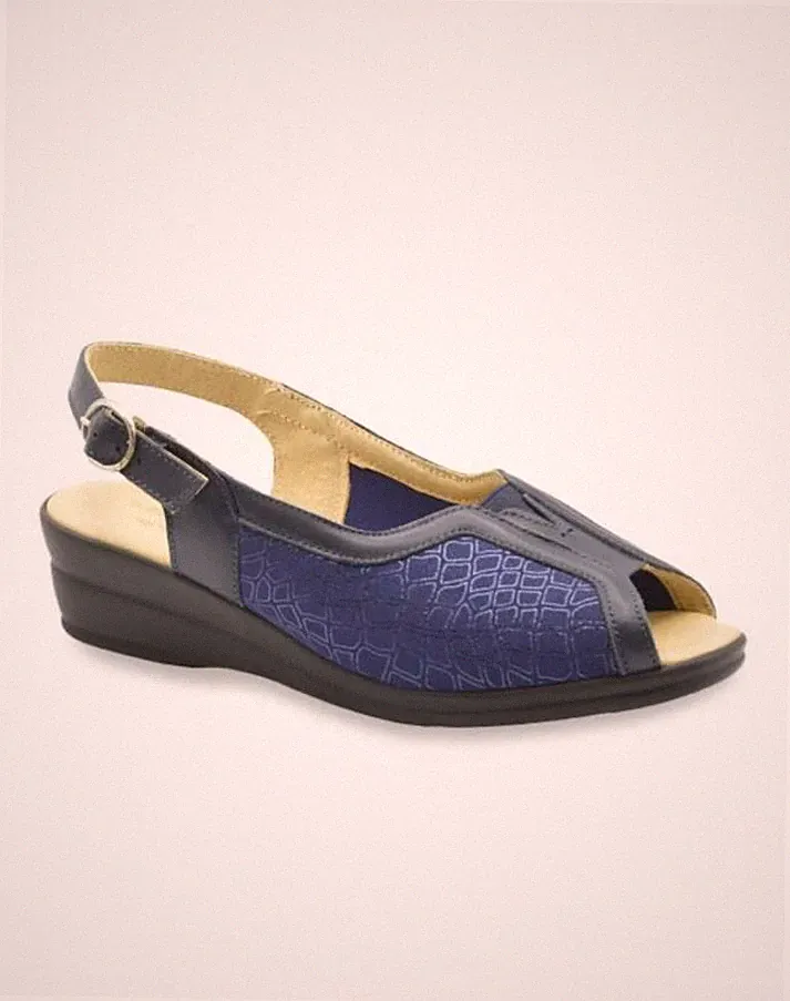 StylediVita Damen Sandalen C/Keilabsatz, Achat, Leder und Stretch - BLAU (Blue)