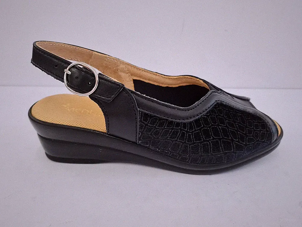 StylediVita Damen Sandalen C/Keilabsatz, Achat, Leder und Stretch - SCHWARZ (Schwarz)