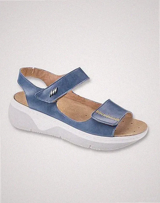 StylediVita Damen Sandalen mit herausnehmbarem Fußbett Risse und Keilabsatz Leder Texas