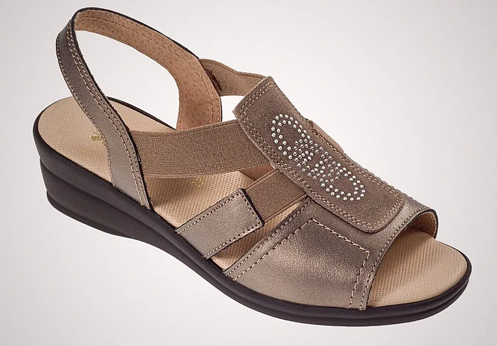 StylediVita Sandale mit Keilabsatz und Gummizug, Damen - Art. 8380-BRO (Bronze)