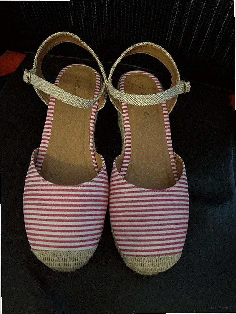 Stylische Sommer-Espadrilles mit Keilabsatz – Größe 37 – Rot/Weiß gestreift