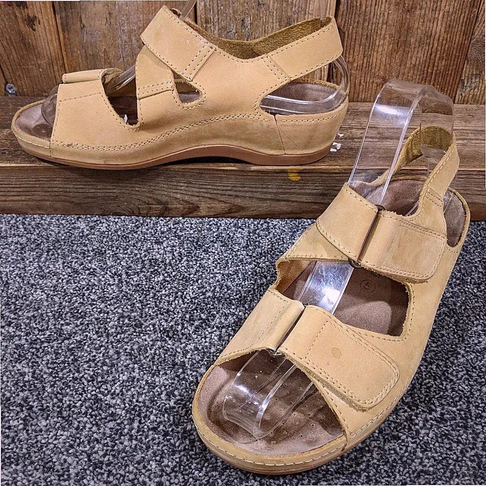 Suave Natur Damen Comfort Sandalen UK 5 EU 38 beige Leder breiter Klettverschluss Keilabsatz