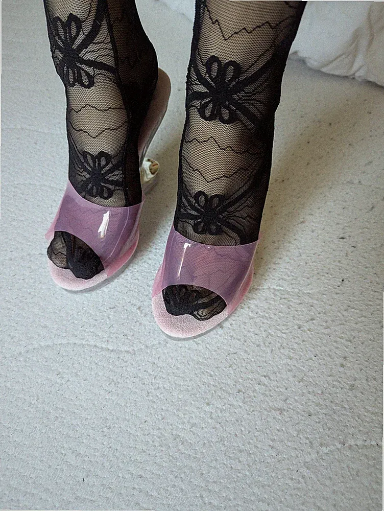 Super Me Sandale In Silber/Schwarz Größe 36 Transparenter Absatz