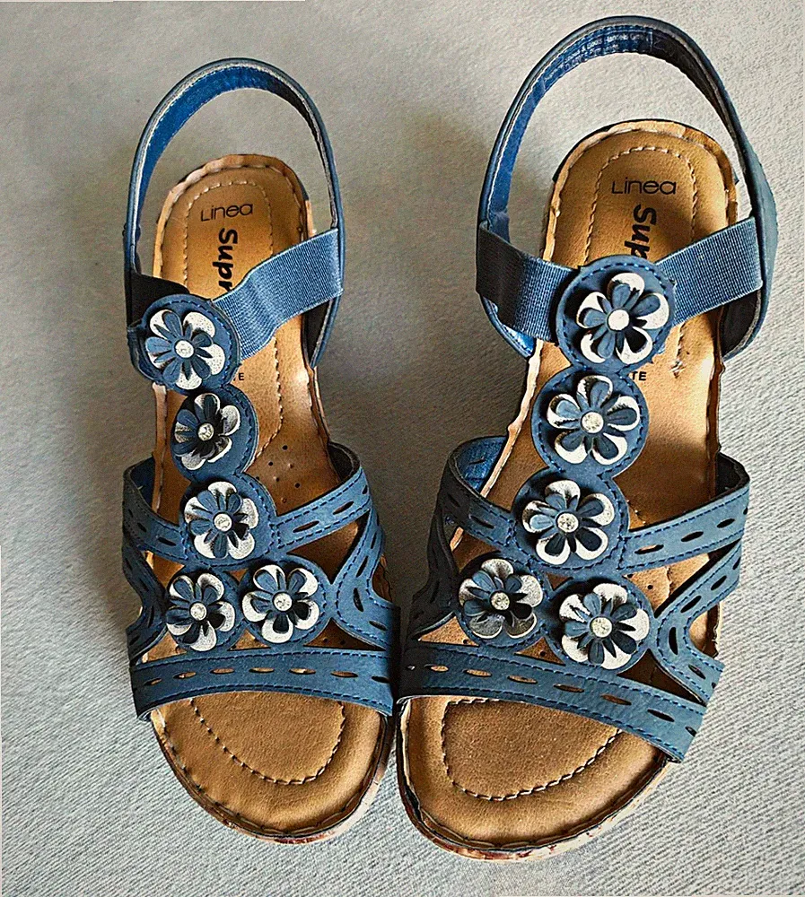 Supremo Damen Sandalen Blau Riemchen Keilabsatz mittel Weite G EU 41