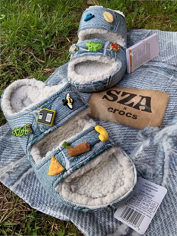 SZA x Crocs Schuhe Denim Druck Unisex klassisch Clog Jibbitz EUR 38-39 /W6 M5 UK