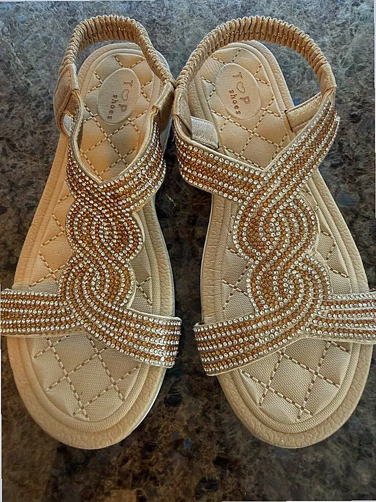 T❤️P Shoes Sandalen Gr. 37 Champagner Strass Glitzer leicht & bequem Sommer
