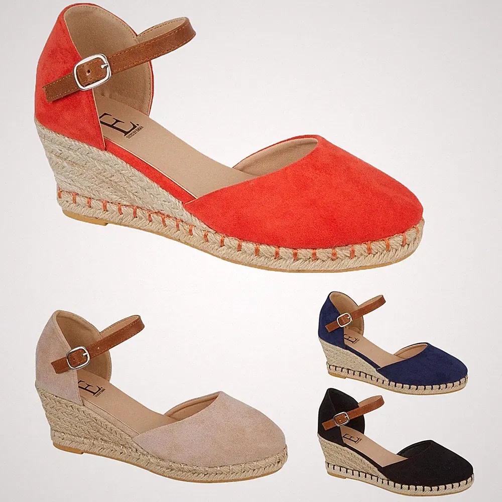 Taft Damen-Espadrilles-Sandalen Keilabsatz Knöchelriemen Größen