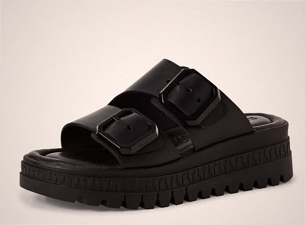 Tamaris 1-27202-44 Sandalen Pantoletten Leder schwarz Keilabsatz 5 cm SALE