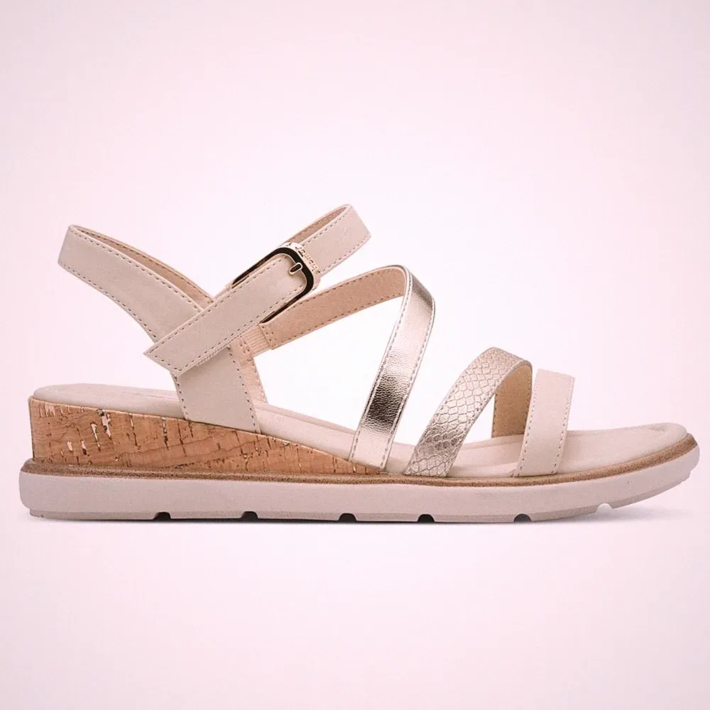 Tamaris 28713 Ivory Wedge Sandals Womens Cork Heel Summer Smart Casual Shoes