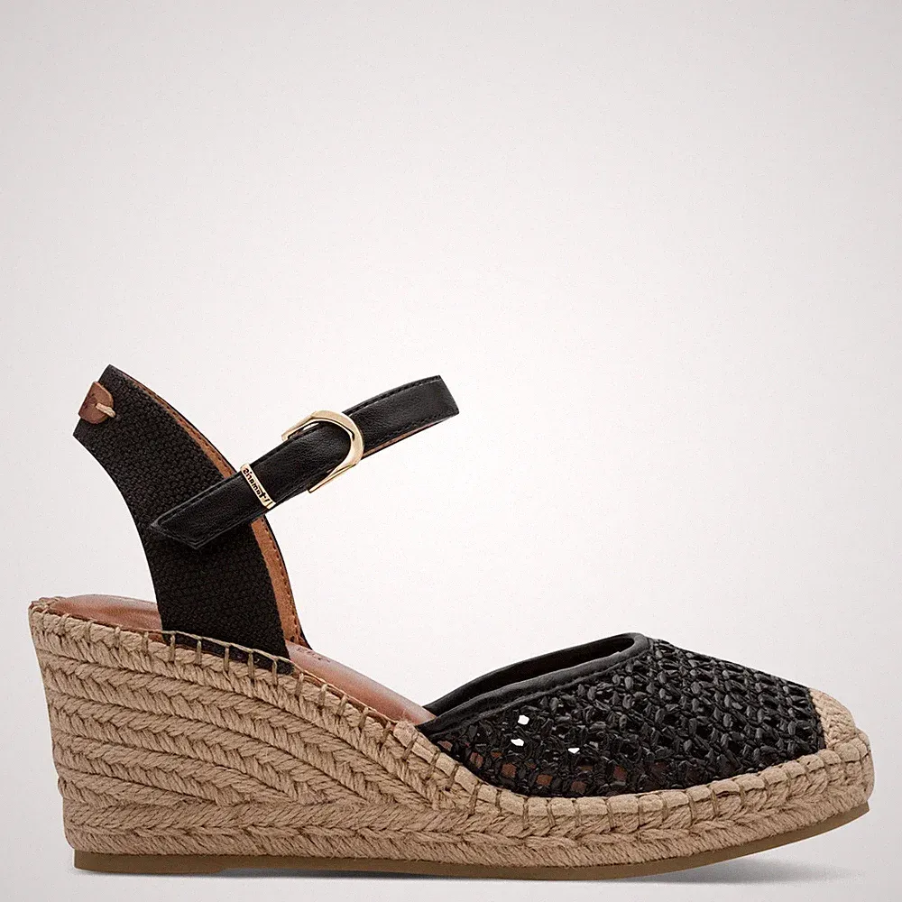 Tamaris 29610-42 Espadrille-Sandalen schwarz-taupe Keilabsatz mit Zehenpartie