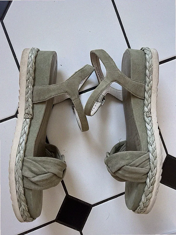 Tamaris 40 Sandalen Grün Oliv Eukalyptus Leder Wedges