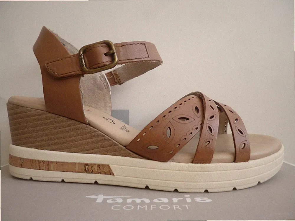 Tamaris Comfort Sandalen Sandalette Sandaletten Schuhe Leder braun cognac 88306