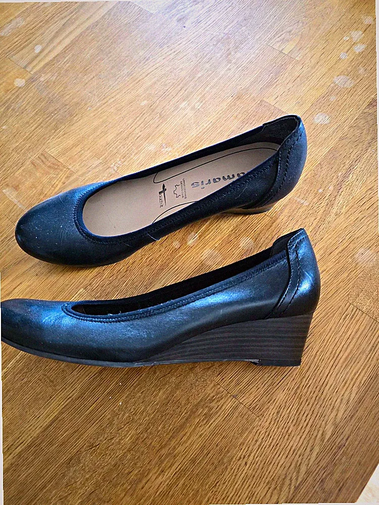 Tamaris Damen Ballerina Schwarz Keilabsatz Slip-On Kunstleder EU 39