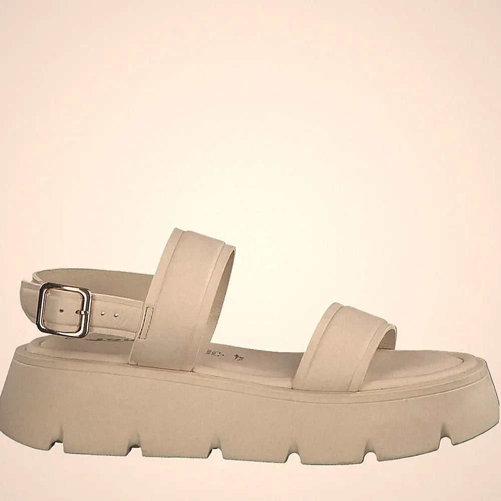 Tamaris Damen Beige Keilabsatz Ledersandalen Peeptoe Freizeit 28713-458