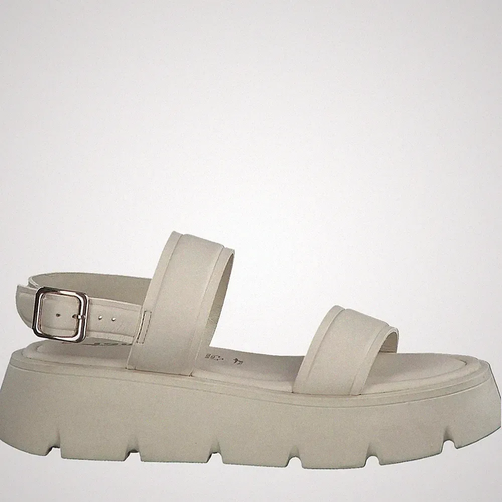 Tamaris Damen Beige Keilabsatz Ledersandalen Peeptoe Freizeit 28713-458