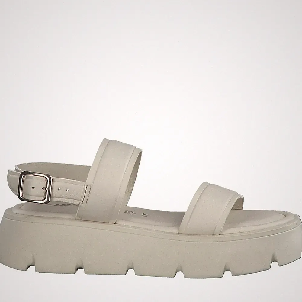 Tamaris Damen Beige Keilabsatz Ledersandalen Peeptoe Freizeit 28713-458