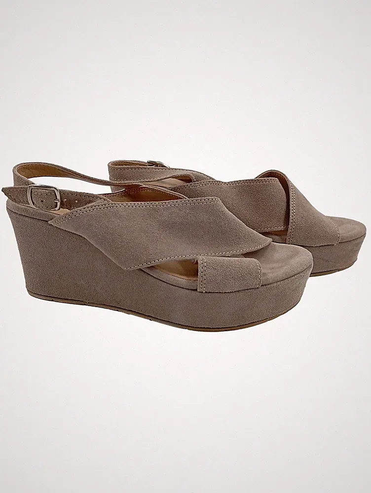 Tamaris Damen Keilabsatz Sandalen Gr. 37 Beige Wildleder Slingback