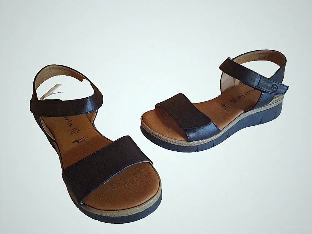 Tamaris Damen Leder Sandalen mit Klettverschluss Farbe schwarz Größe 40 NEU