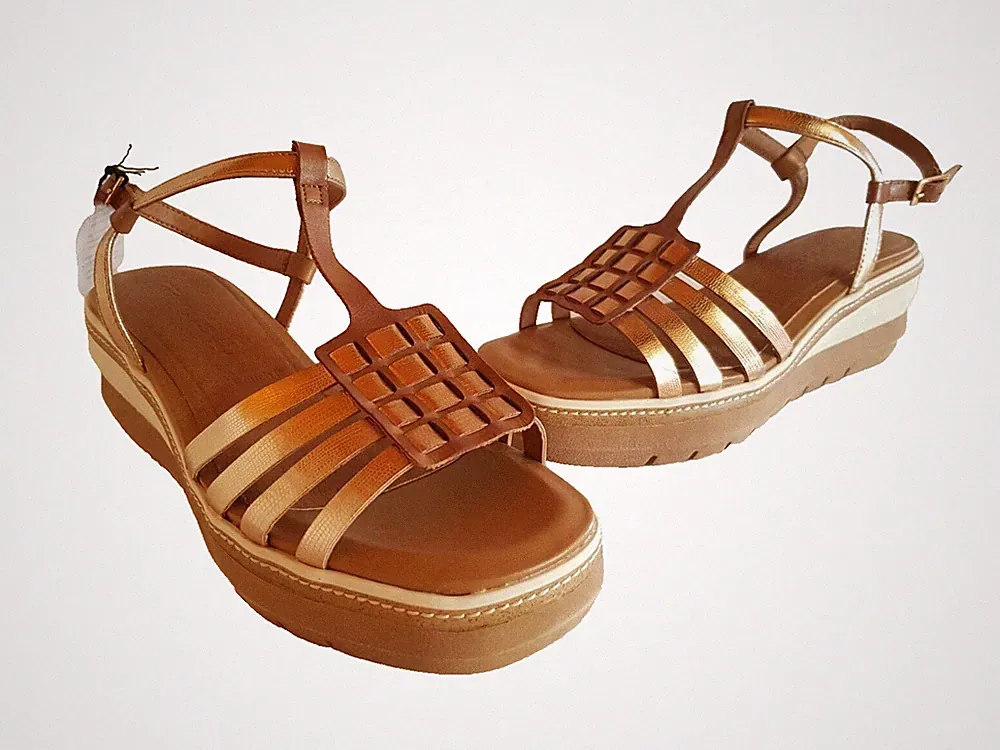 Tamaris Damen Leder Sandalen Riemchenverschluss braun-goldfarben Größe 40 NEU
