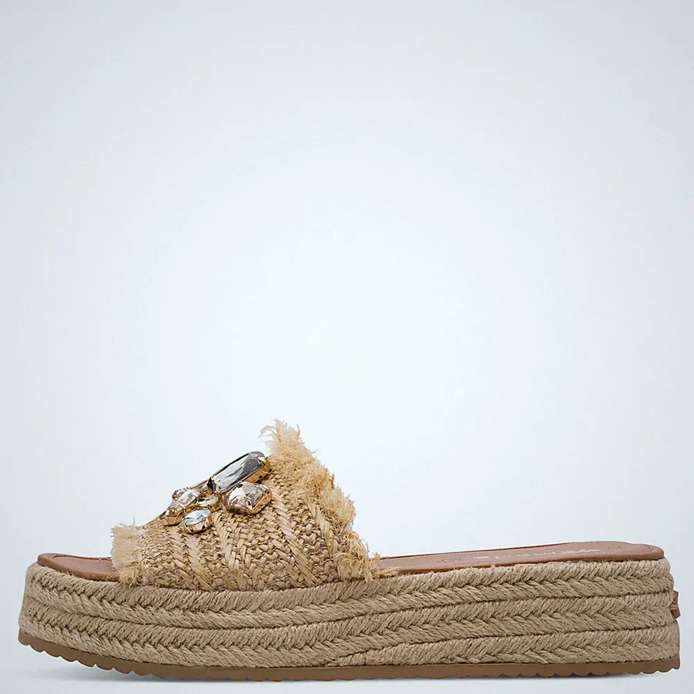 Tamaris Damen Pantoletten 27214 Beige - Keilabsatz Schmucksteine Lederinnensohle