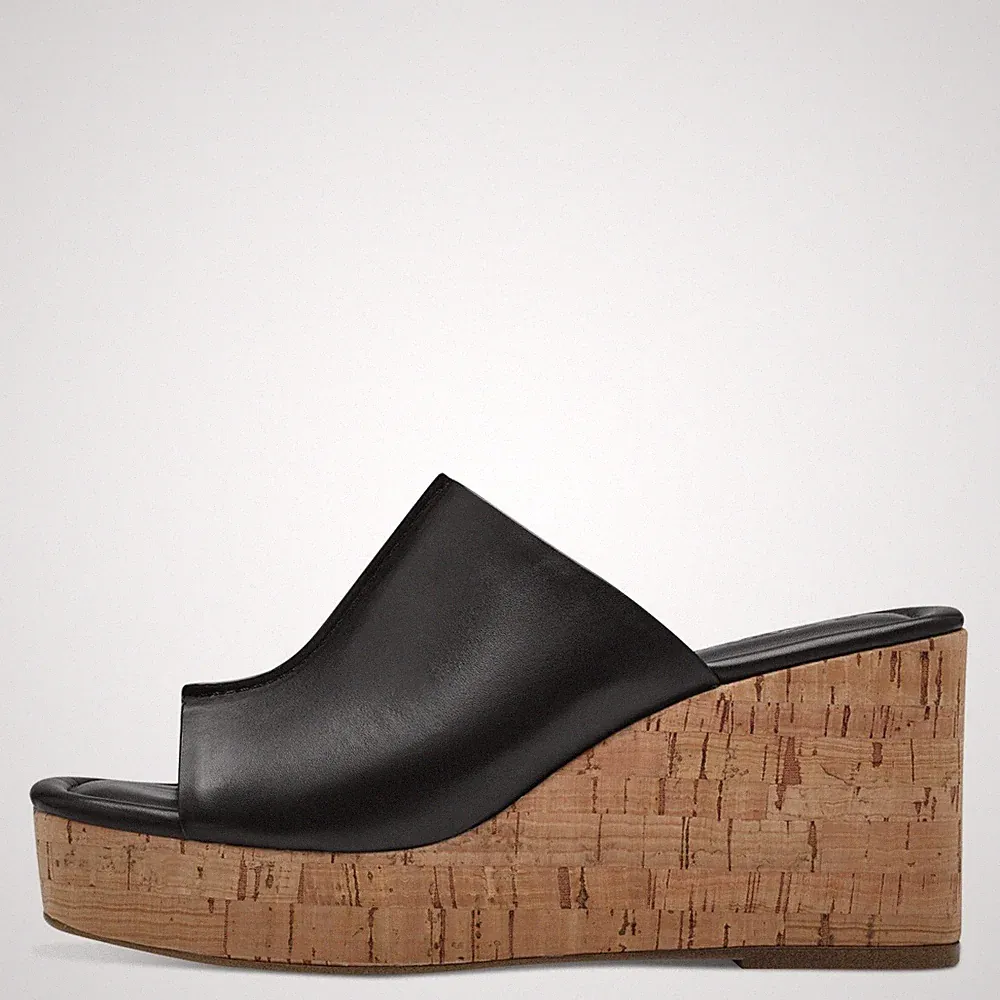 Tamaris Damen Pantoletten 27225 Schwarz - Lederpantoletten, Keilabsatz & Fußbett