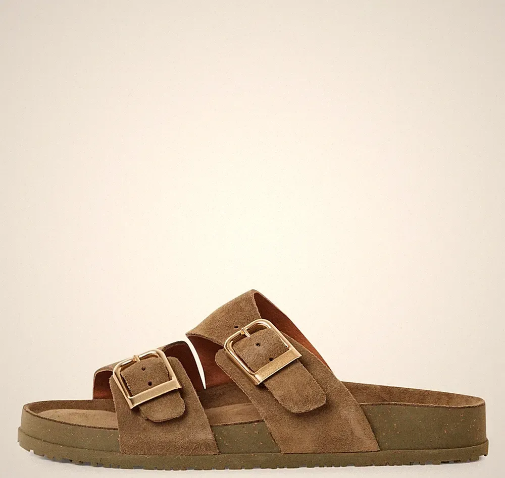 Tamaris Damen Pantoletten 27500 Olive Khaki Grün - Lederpantoletten mit Fußbett